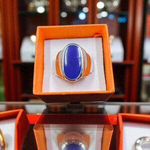 Vintage Sterling Silver Blue Stone Ring Size‎ 9 Boho Statement Jewelry